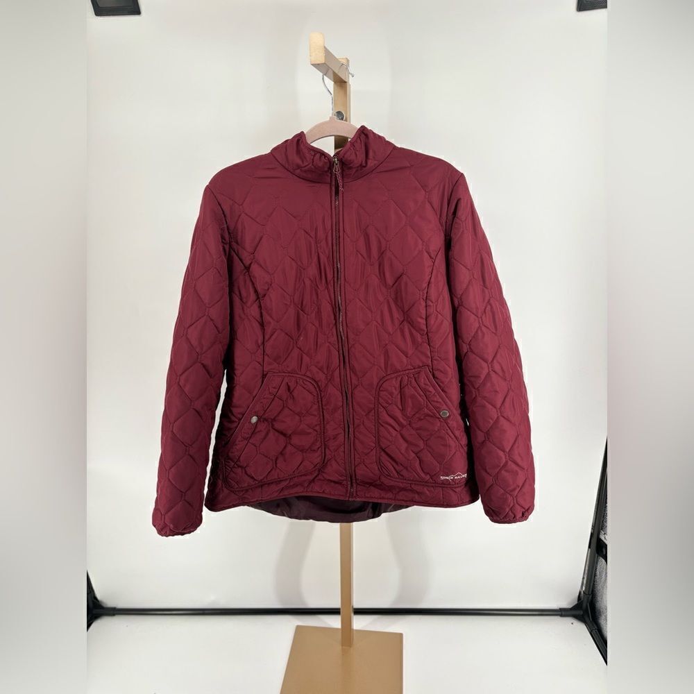 Eddie Bauer Quilted Jacket Full Zip Stand Collar Size XL Red